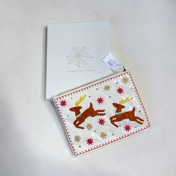 Charlotte Olympia Rudolph Applique Clutch Bag in White Patent Leather NWT FLAWED - Picture 2 of 7